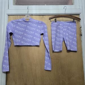 Milano Di Rouge Lavender Long Sleeve Crop Top and Shorts